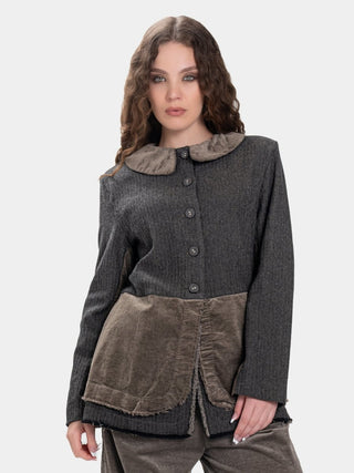 Round Collar Jacket with Velvet Patchwork - Baci Fashion