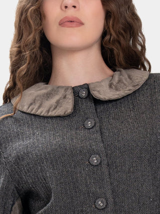 Round Collar Jacket with Velvet Patchwork - Baci Fashion