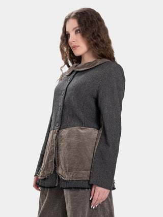 Round Collar Jacket with Velvet Patchwork - Baci Fashion