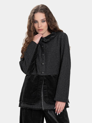 Round Collar Jacket with Velvet Patchwork - Baci Fashion