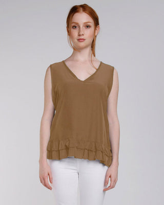 Ruffle Hem V - Neck Tank Top - Baci Fashion