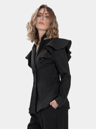 Ruffle Shoulder Embossed Gala Jacket - Baci Fashion