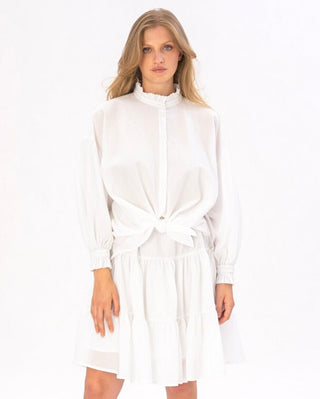 Ruffled Collar Button Up Cotton Shirt - Baci Fashion