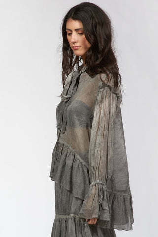 Ruffled Shirt with Scarf Collar - Baci Fashion