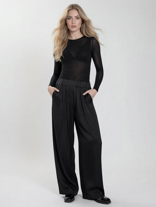 Satin Pleated Hem Trousers - Baci Fashion