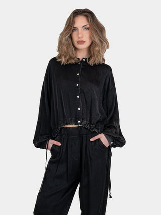 Short Bolero Shirt with Drawstrings - Baci Fashion