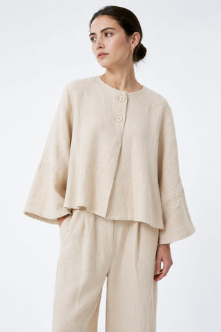 Short Linen Jacket with Puff Sleeves - Baci Fashion