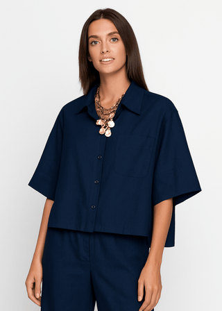 Short Sleeve Cropped Button - Up Shirt - Baci Fashion
