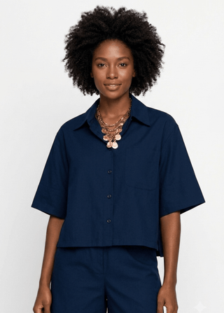 Short Sleeve Cropped Button-Up Shirt - Baci Fashion