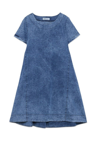 Short Sleeve Denim Dress with Round Neckline - Baci Fashion