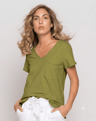 Short Sleeve V-Neck Pocket T - Baci Fashion