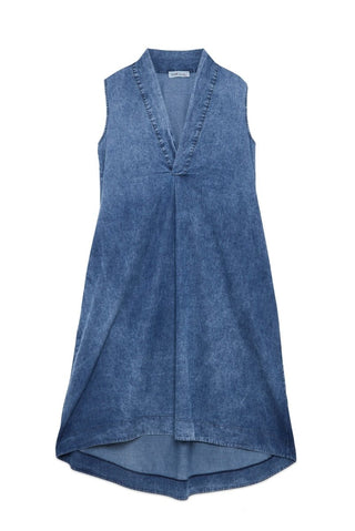 Sleeveless Denim Midi Dress with V - Neck - Baci Fashion