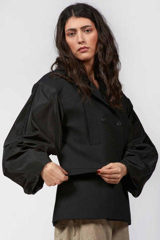 Solid - Colored Jacket with Taffeta Sleeves - Baci Fashion
