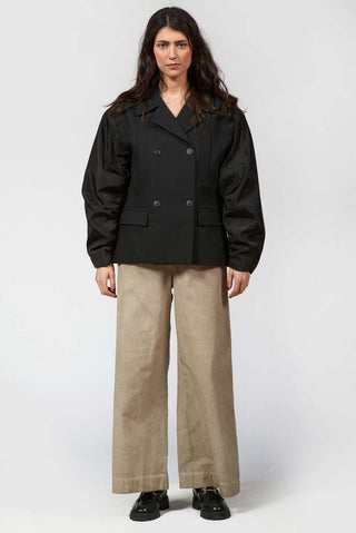Solid - Colored Jacket with Taffeta Sleeves - Baci Fashion