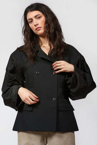 Solid - Colored Jacket with Taffeta Sleeves - Baci Fashion