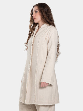 Spliced Raw Edge Long Jacket - Baci Fashion