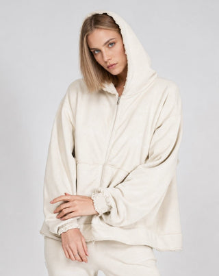 Static Raw Hooded Zip-Up Sweatshirt - Baci Fashion