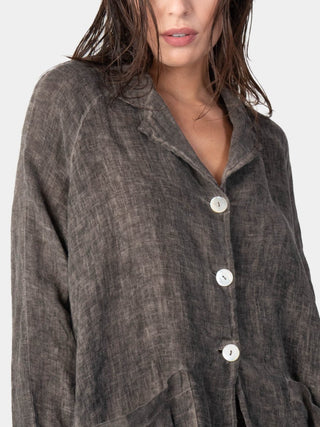 Stonewashed Button Up Linen Blazer - Baci Fashion