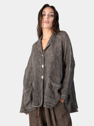 Stonewashed Button Up Linen Blazer - Baci Fashion