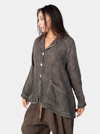 Stonewashed Button Up Linen Blazer - Baci Fashion