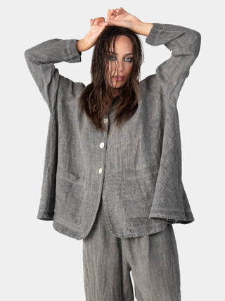 Stonewashed Button Up Linen Blazer - Baci Fashion