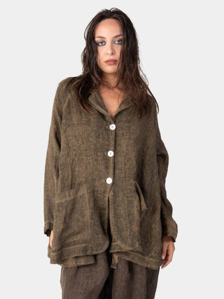 Stonewashed Button Up Linen Blazer - Baci Fashion