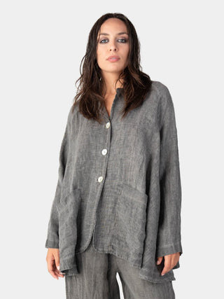 Stonewashed Button Up Linen Blazer - Baci Fashion