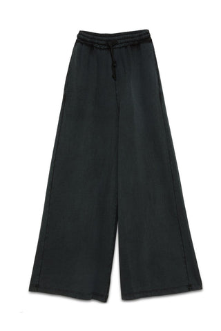 Stonewashed Cotton Palazzo Trousers with Drawstring Waist - Baci Fashion