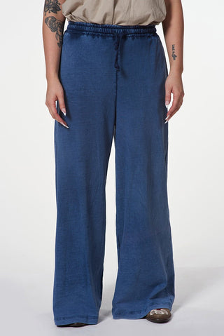Stonewashed Cotton Palazzo Trousers with Drawstring Waist - Baci Fashion