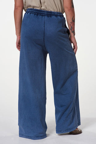 Stonewashed Cotton Palazzo Trousers with Drawstring Waist - Baci Fashion