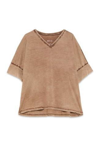 Stonewashed Cotton V - Neck T-Shirt with 3/4 Sleeves - Baci Fashion