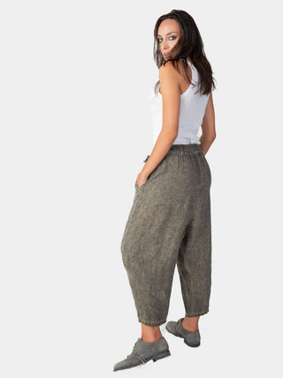 Stonewashed Linen Elastic Tie Waist Cropped Pants - Baci Fashion