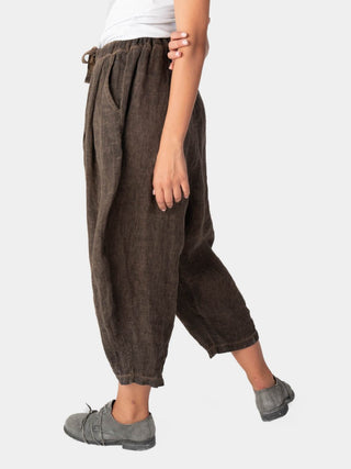 Stonewashed Linen Elastic Tie Waist Cropped Pants - Baci Fashion