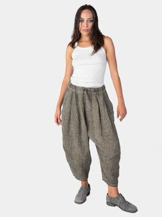 Stonewashed Linen Elastic Tie Waist Cropped Pants - Baci Fashion