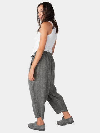 Stonewashed Linen Elastic Tie Waist Cropped Pants - Baci Fashion