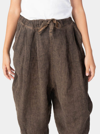 Stonewashed Linen Elastic Tie Waist Cropped Pants - Baci Fashion