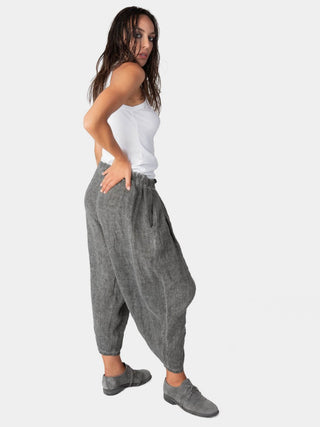 Stonewashed Linen Elastic Tie Waist Cropped Pants - Baci Fashion