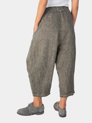 Stonewashed Linen Elastic Tie Waist Cropped Pants - Baci Fashion