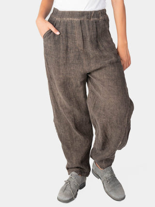 Stonewashed Linen Elastic Waist Pants - Baci Fashion