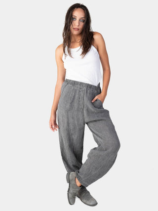 Stonewashed Linen Elastic Waist Pants - Baci Fashion