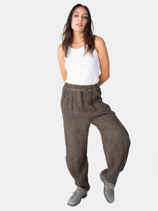 Stonewashed Linen Elastic Waist Pants - Baci Fashion