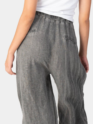 Stonewashed Linen Elastic Waist Pants - Baci Fashion