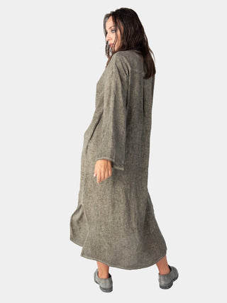 Stonewashed Linen V-Neck Kaftan Dress - Baci Fashion