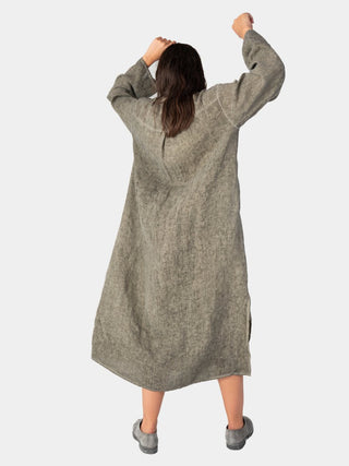 Stonewashed Linen V-Neck Kaftan Dress - Baci Fashion