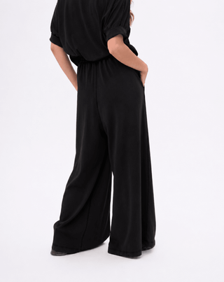Stonewashed Organic Cotton Palazzo Elastic Pants - Baci Fashion