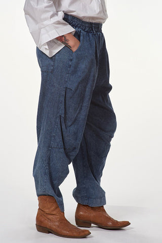 Straight - Leg Denim Trousers with Elastic Waist - Baci Fashion