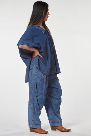 Straight - Leg Denim Trousers with Elastic Waist - Baci Fashion