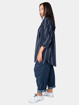 Striped 3/4 Balloon Sleeve Shirt - Baci Fashion