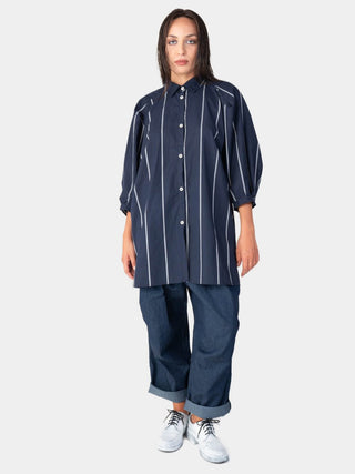 Striped 3/4 Balloon Sleeve Shirt - Baci Fashion