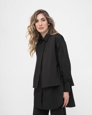 Striped Back Tie Cotton Blend Vest - Baci Fashion